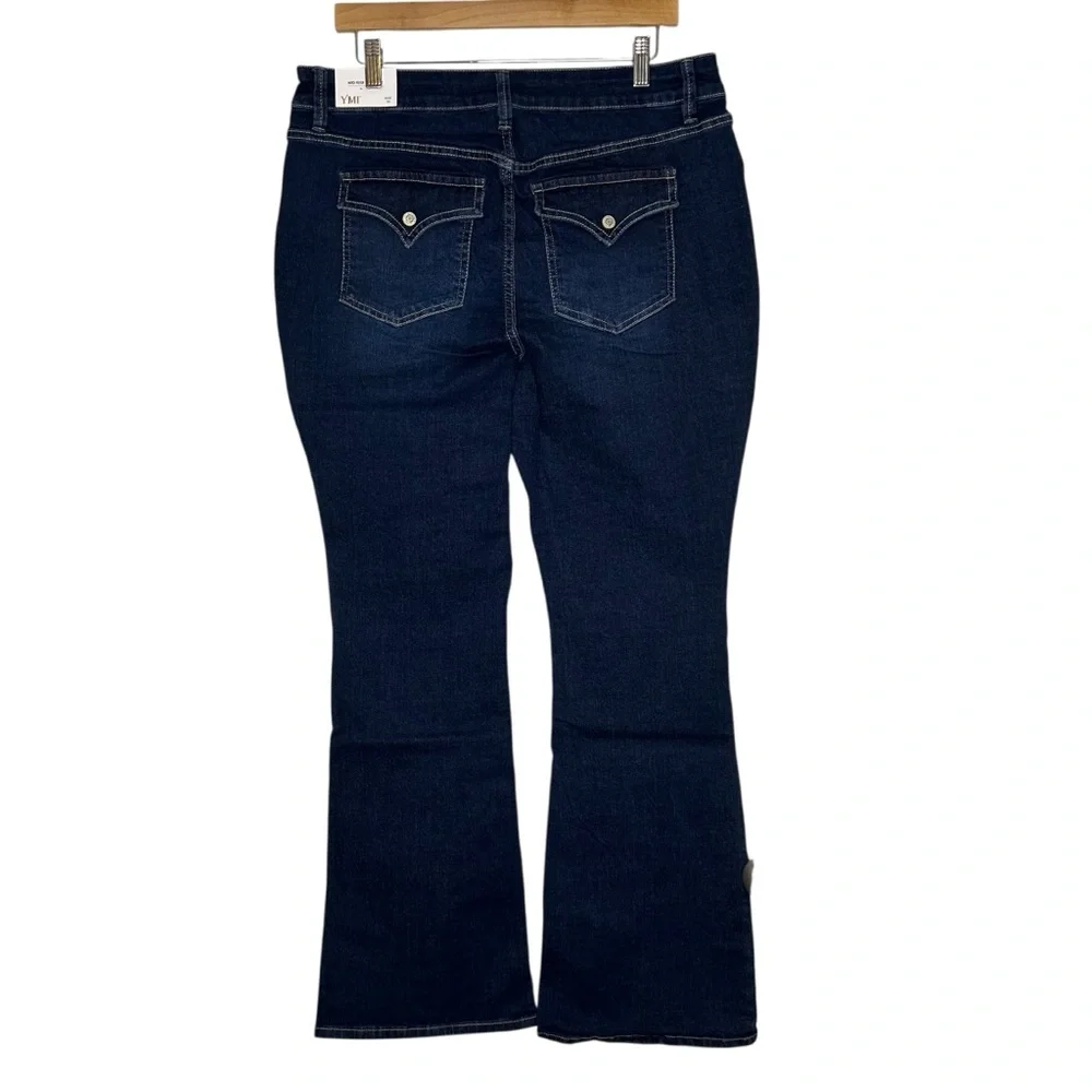 YMI Women's Bootcut Jeans Size 16 Mid Rise Dark Wash Slimming Stretch NWT
